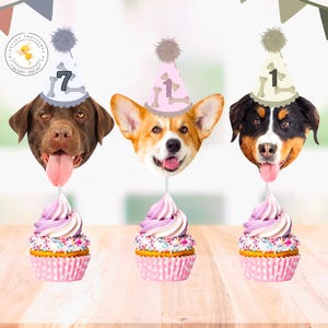 Dog Birthday Photo Cupcake Toppers | Dog Face Toppers | Pet Birthday Decorations | Custom Pet Face | Puppy Party | Dog Birthday