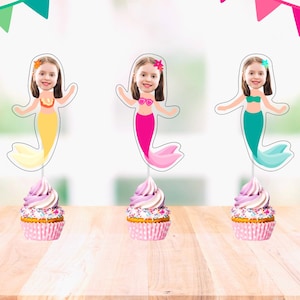 Mermaid Custom Face Cupcake Toppers | Mermaid Cupcake Toppers | Personalized Photo Cupcake Toppers