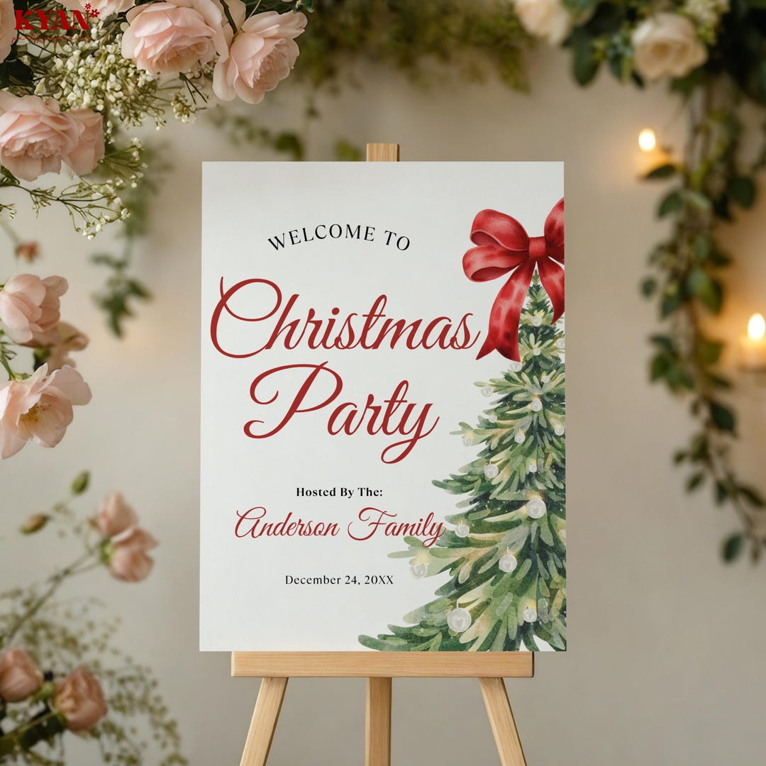 Christmas Red Bow Welcome Sign Template Holiday Welcome Sign Poster ...