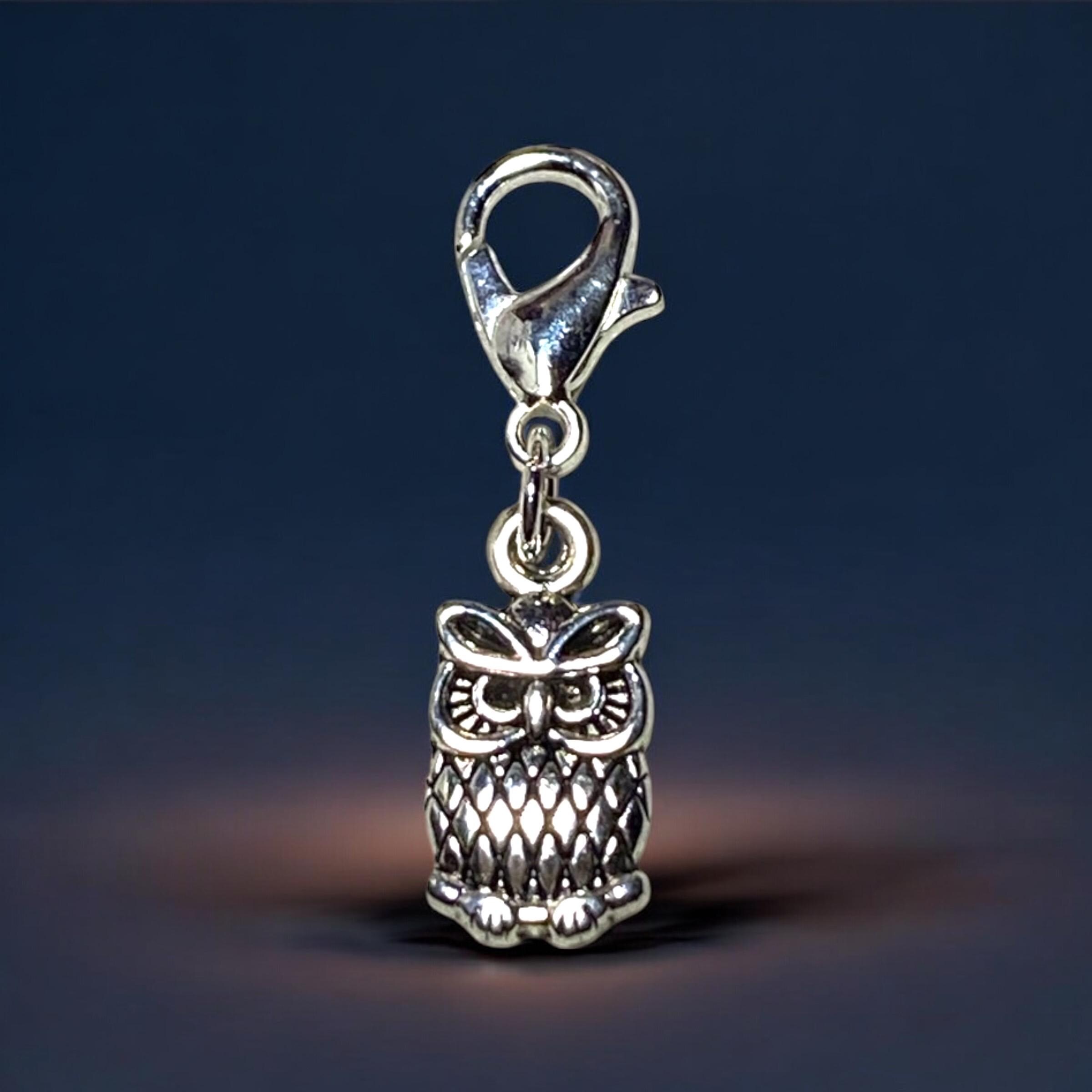 Owl Clip-On Charm for Bracelets, Keyrings or Bags, Silver Plated Lobster Clasp, Handmade, Gift for H