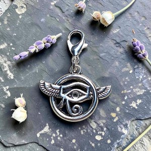 Eye of Horus Clip-On Charm | Egyptian Protection Charm | Silver Plated Bag Charm | Zip Pull | Planner Charm | Handmade Gift