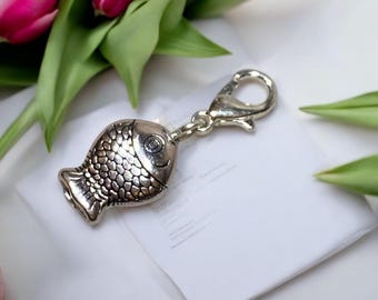 Fish Clip-On Charm for Bracelets, Keyrings or Bags, Handmade Beach Gift for Her, Summer Jewellery, Silver-Plated Lobster Clasp