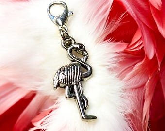 Handmade Flamingo Clip-On Charm | Silver Plated Bag Charm | Flamingo Keyring Accessory | Gift for Flamingo Lovers