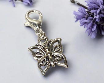 Butterfly Clip-On Charm for Bracelet, Keyring or Bags, Silver-Plated Lobster Clasp, Handmade Gift for Her, Friendship Accessory