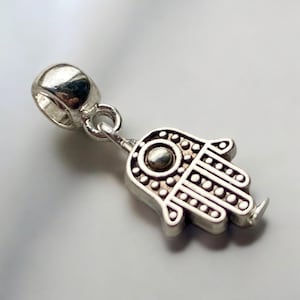 Hamsa Hand Pendant, Handmade Spiritual Jewellery, Tibetan Silver Charm, Silver-Plated Bail, Boho Protection Necklace Gift for Her