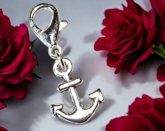 Anchor Clip-On Charm for Bracelets, Keyrings or Bags, Silver Plated Lobster Clasp, Handmade, Gift for her, Beach, Summer