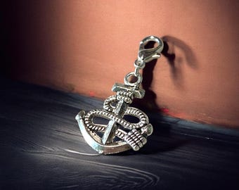 Anchor & Rope Clip-On Charm for Bracelets, Keyrings or Bags, Silver Plated Lobster Clasp, Handmade, Gift for her, Beach, Summer