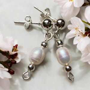 Pearl Drop Earrings, Handmade Stud Earrings with Silver-Plated Finish, Minimalist Bridal Jewellery, Gift for Her, Classic Everyday Style