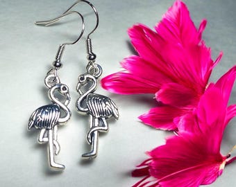 Handmade Flamingo Earrings | Silver Plated Dangle Earrings | Flamingo Jewellery Gift | Tropical Bird Earrings | Gift for Her