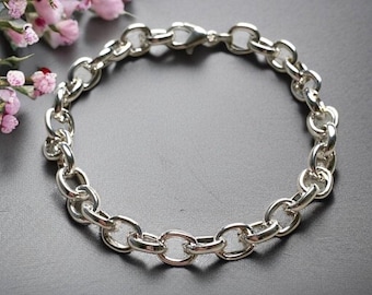 Silver Cable Charm Bracelet, Charm Bracelet Base, Silver Plated Chain and Lobster Clasp, Blank Charm Bracelet, Gift for Her, Everyday Wear