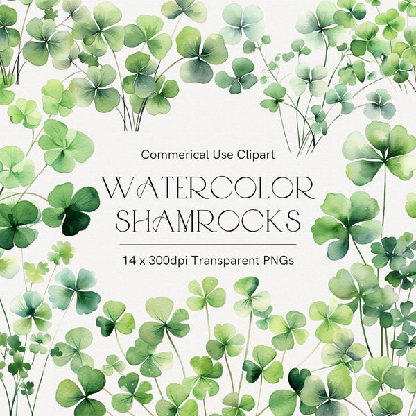 Shamrock clipart, Watercolor clover clipart, St Patrick's Day clipart, Green Shamrock png, Lucky clover clipart, Spring clipart, Greenery