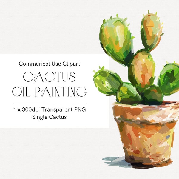 Cactus Clipart, Oil Painting Clipart, 3D Texture Clipart, Thick Paint, Oil Paint Cactus, Cactus in Terracotta Pot, Desert Cactus Png 317