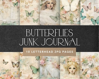 Vintage Butterfly Junk Journal Kit, Printable Butterfly Ephemera, Digital Junk Journal Pages, Scrapbook Collage Papers, Instant Download 364