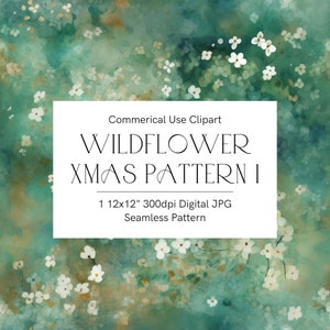 Weihnachtsblumen Muster, grünes Geschenkpapier, digitales Papier für Scrapbooking, Wallpaper Clipart, kleine Wildblumen, Weihnachten Textur