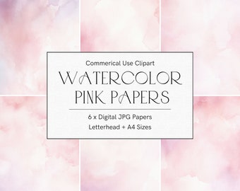 Papel digital rosa, páginas de diario basura rosa acuarela, fondo rosa rubor, pinceladas rosas, papel planificador, papel scrapbooking 8