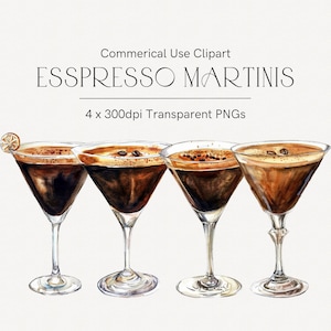 Espresso Martini Clipart, Cocktail Watercolor, Drink Illustrations, Watercolor Cocktail Drawings, Coffee Martini Signature Drinks 304