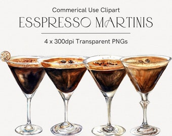 Espresso Martini Clipart, Cocktail Watercolor, Drink Illustrations, Watercolor Cocktail Drawings, Coffee Martini Signature Drinks 304
