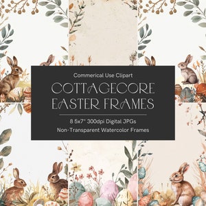 Cottagecore Pâques frontières clipart, cadres de Pâques 5 x 7, clipart invitation Pâques, clipart carte de Pâques, invitation Woodland, art lapin de Pâques