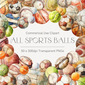 Sportbälle Bundle Clipart, Ball Sport Png, Aquarell Fußball, Football, Basketball, Baseball, Tennisball Cut Files, Sportspiele 376