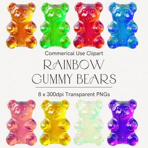 Gummy bear clipart, Transparent png, Candy graphics, Gummy bear candy, Instant download, Rainbow gummy bear images, Cute bears clipart
