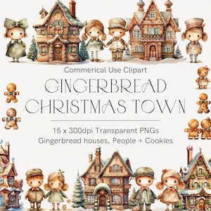 Watercolor gingerbread man clipart, Gingerbread png, Winter clipart, Cute Christmas art, Transparent background, Gingerbread house clipart