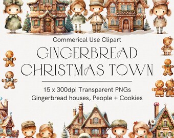 Watercolor gingerbread man clipart, Gingerbread png, Winter clipart, Cute Christmas art, Transparent background, Gingerbread house clipart