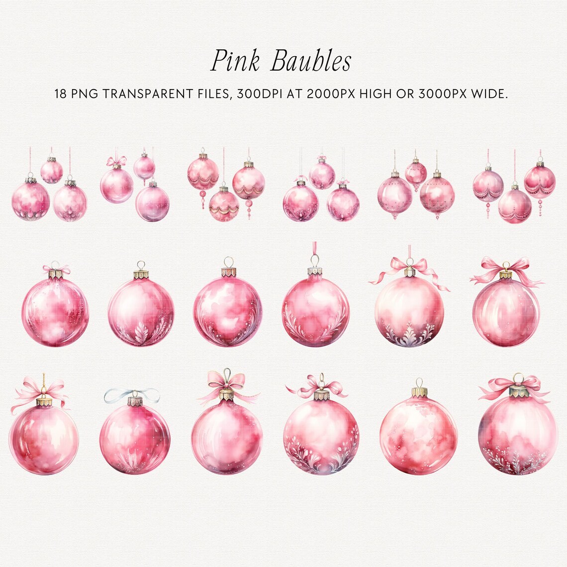 Watercolor Pink Christmas Clipart Bundle, Printable Art, Pink Christmas ...