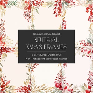 Aquarell Weihnachtsrahmen, DIY Weihnachtskarten, Neutral Weihnachtsblumen und Beeren, Blumenrahmen Bündel, 5x7 Rahmen Einladung Clipart