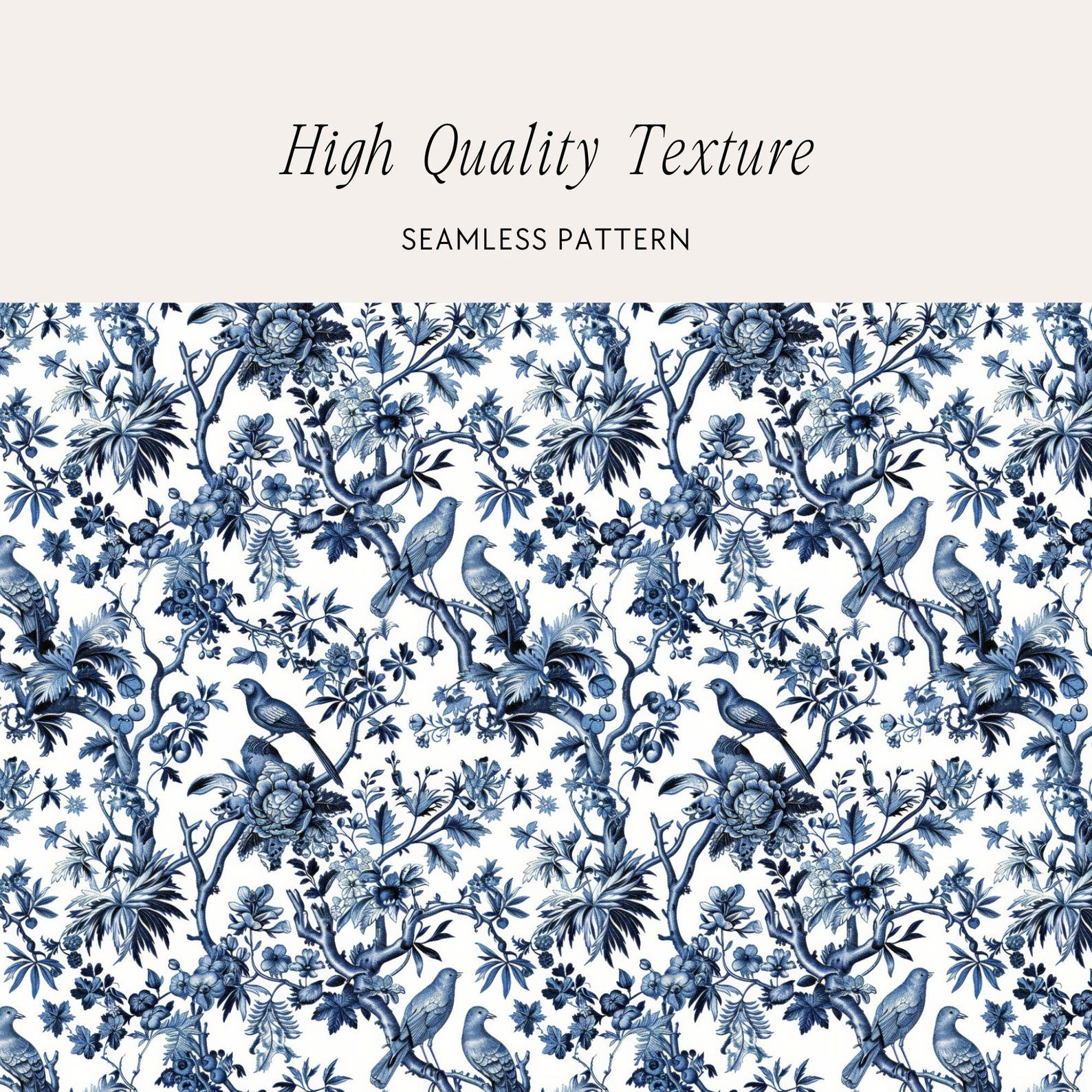 Vintage French Blue Floral Toile De Jouy Digital Paper, Seamless ...