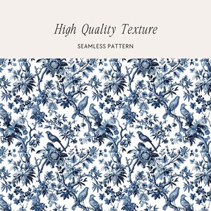 Vintage French Blue Floral Toile De Jouy Digital Paper, Seamless ...
