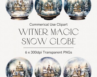 Snöglob clipart, akvarell jul clipart, vinterscen, julsnöglob, juldekorationer, juldekoration png, hus