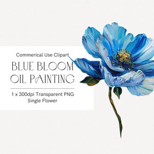 Clipart koningsblauwe bloem, olieverfschilderij, 3D-textuurbloem, dikke olieverf, bruiloftuitnodiging blauwe bloem, handverf acrylschilderij 307