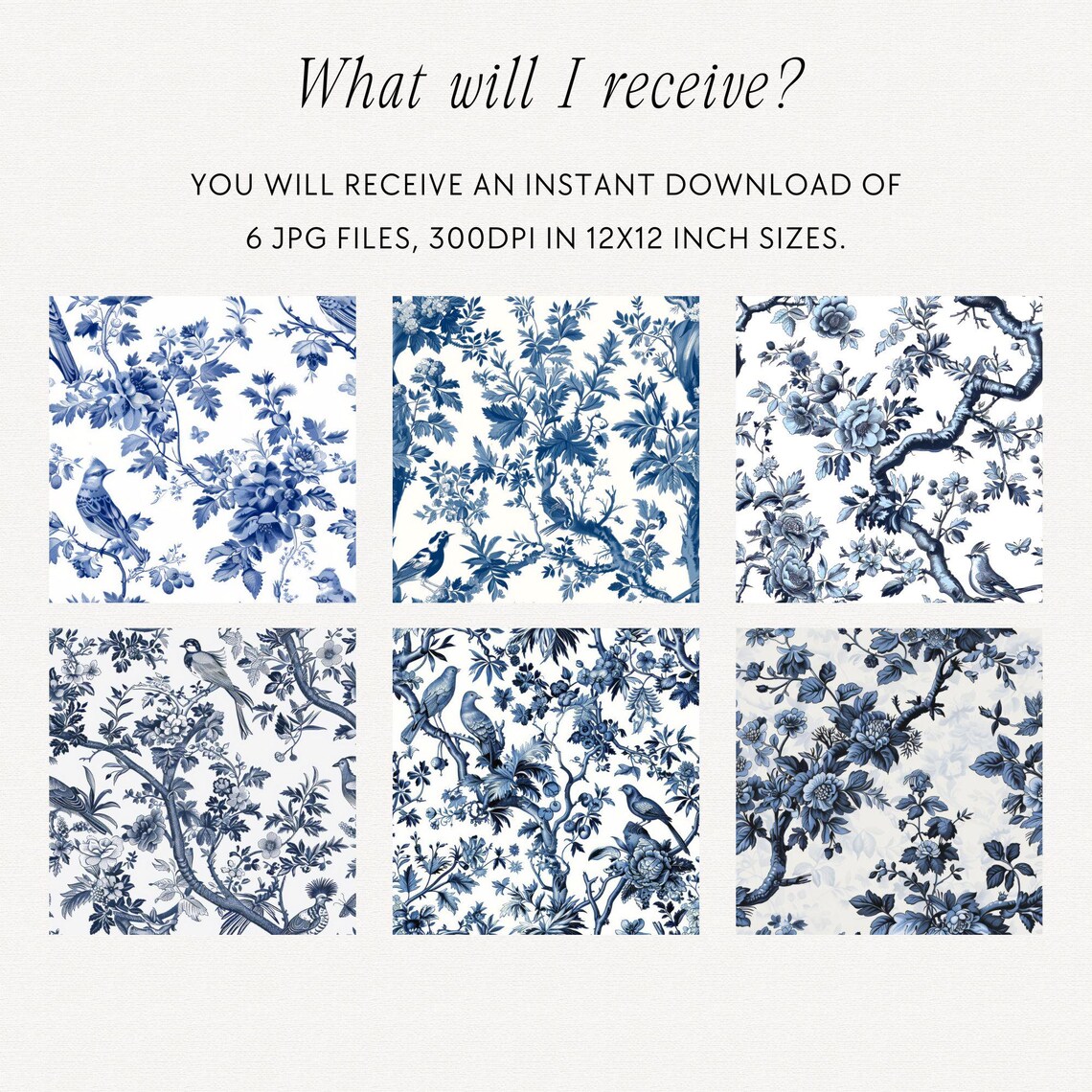 Vintage French Blue Floral Toile De Jouy Digital Paper, Seamless ...