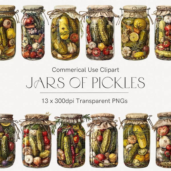 Pickle jar clipart, Vintage jars of pickles, Jar of pickles png, Transparent pickled cucumbers, Food clipart. Watercolor clipart, Menu art