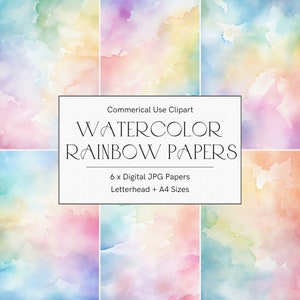 Rainbow Watercolor Junk Journal Paper, Pastel Digital Paper, Digital Backgrounds, Scrapbook Ephemera, Rainbow Texture, Scrapbook Paper 7