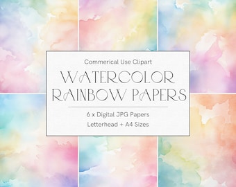 Papel de diario basura de acuarela arco iris, papel digital pastel, fondos digitales, efímera de álbum de recortes, textura de arco iris, papel de álbum de recortes 7