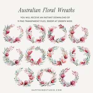 May include: Eleven watercolor floral wreaths with pink and green flowers. The wreaths are perfect for adding a touch of nature to your home decor.