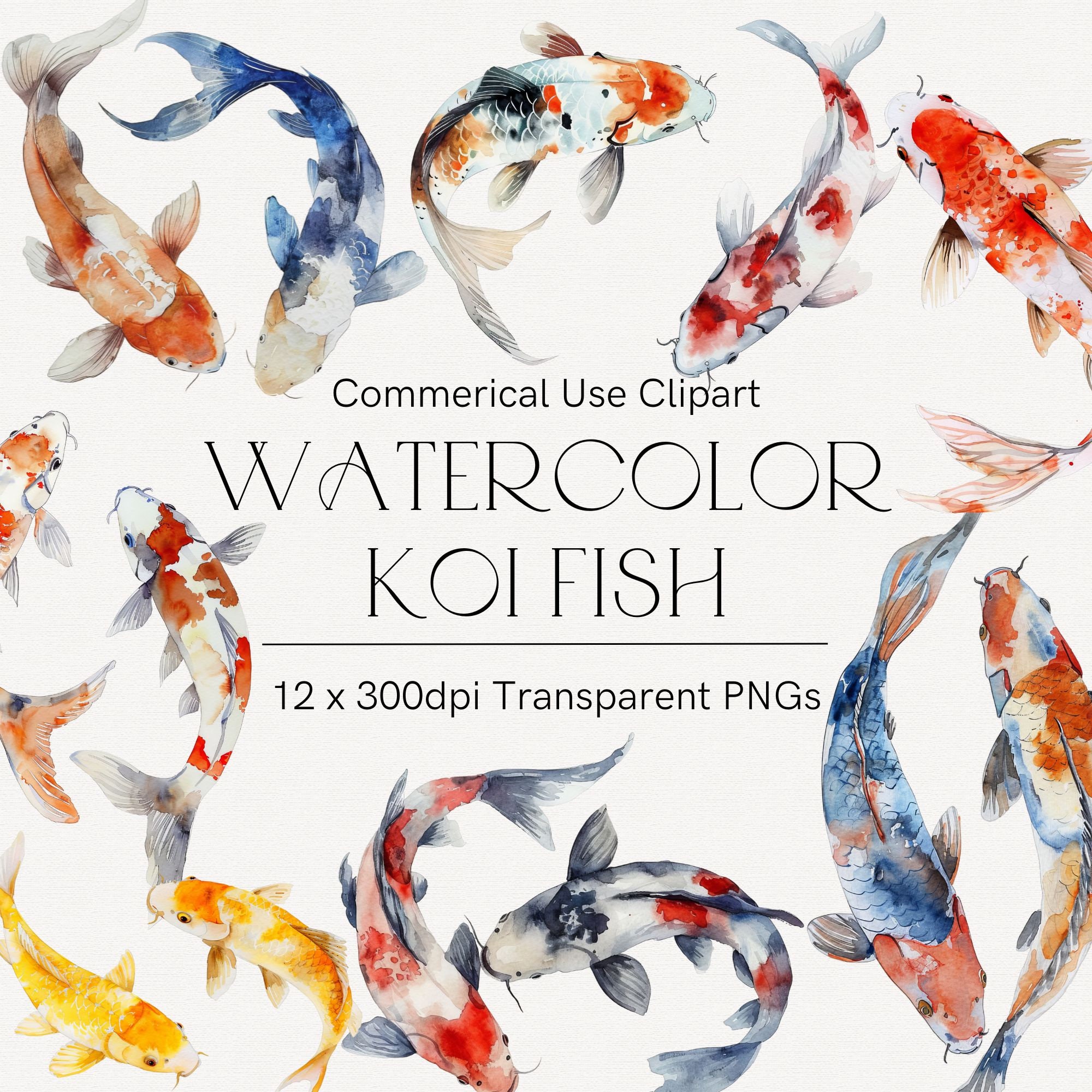 Watercolor Koi fish clipart, Lunar New Year fish, Two Koi fish art, Japanese fish png, Commercial use, Instant download, Transparent png