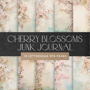 Kersenbloesems Junk Journal, vintage papier, roze bloemen lentethema, Japanse ephemera, afdrukbaar collagevel, digitaal Sakura-papier 370