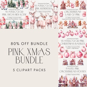 Watercolor Pink Christmas Clipart Bundle, Printable Art,  Pink Christmas Png, Instant Download, Commercial Use,Transparent Background 330