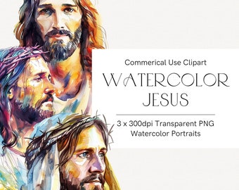 Watercolor Jesus clipart, Jesus portrait, Religious clipart, Watercolor Easter clipart, Christian Easter PNG, Catholic clipart, Religious