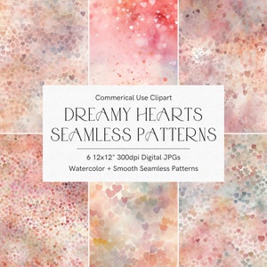 Aquarell Herzen nahtlose Muster, Herz Hintergrundbilder, Valentinstag Clipart, Herzen Clipart, wunderliche Herzen Muster, Liebe