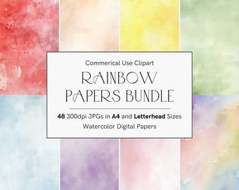 Rainbow Watercolor | Instant Download | Summer Clipart Bundle | Commercial Use | Colorful Background | Paper Crafts | Watercolor Papers 336