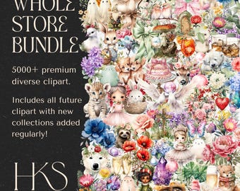 Clipart Bundle Unlimited Lifetime Access, Whole Shop Mega Bundle, Watercolor Flowers, Junk Journal, Commercial Use Pattern Digital Paper 410
