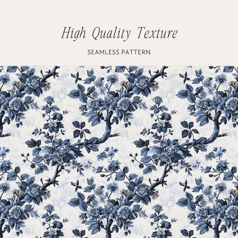 Vintage French Blue Floral Toile De Jouy Digital Paper, Seamless ...