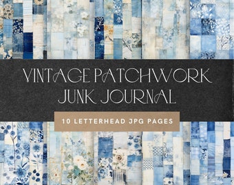 Vintage Patchwork Junk Journal Papers, Collage Paper, Printable Digital Paper, Vintage Blue Fabric, Shabby Chic, Printable Inner Pages 380