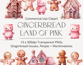 Casa di pan di zenzero rosa acquerello, ragazza e ragazzo di pan di zenzero, omino di pan di zenzero rosa png, png di pan di zenzero per creare cartoline, sublimazione di biscotti