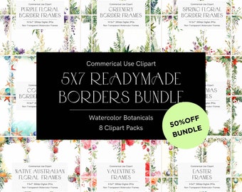 5x7 invitation frames clipart bundle, Watercolor borders bundle, Floral frames digital papers, Watercolor flowers, Clipart for invites 222