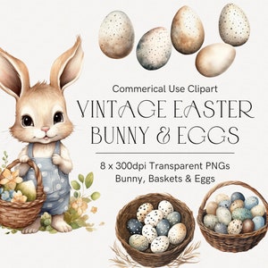 Vintage paashaas clipart, aquarel paaseimand, paasdecoratie png, paasuitnodiging, schattige grillige paashaas