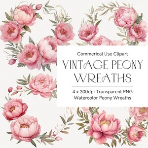 Aquarell Pfingstrose Floral Clipart | Pfingstrosen Blumenstrauß Kranz | Digitaler Download | Blumen Kranz Clipart | Hochzeitseinladung | Aquarell Kranz